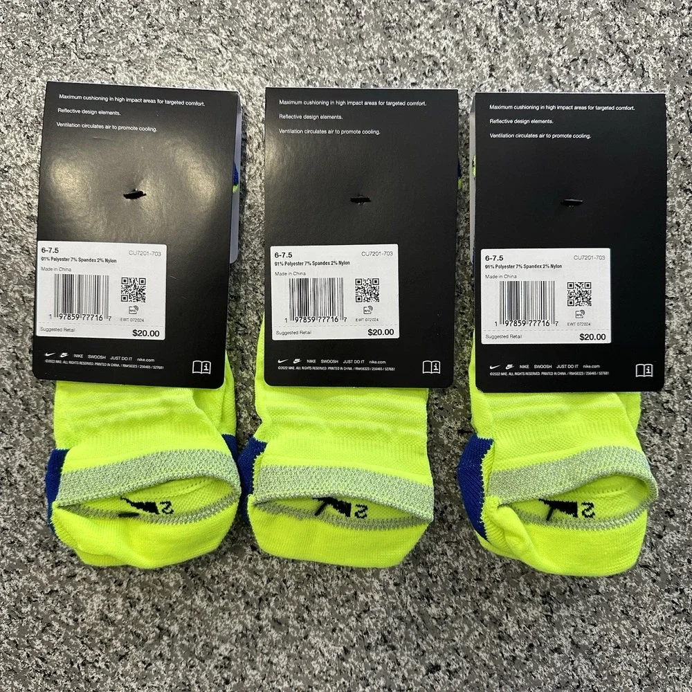 Nike Spark Running Socks No Show Tab Mens 6-7.5 Womens 7.5-9 Volt Reflective